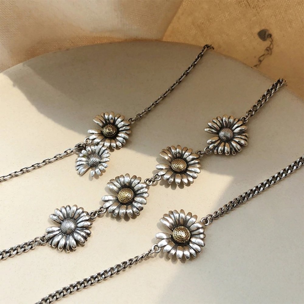 *925 Sterling Silver Vintage Sunflower Bracelet - Picture 9 of 10